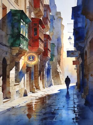 Valletta Cathedral Square Watercolor Canvas Print