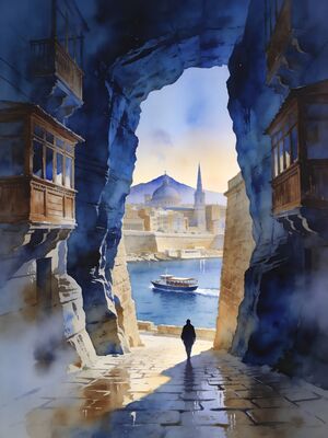 Valletta Sunset Skyline Watercolor Canvas Print