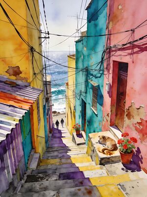 Valparaiso Plaza Sotomayor Port Watercolor Canvas Print