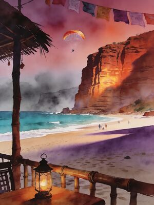 Varkala Cliff Beach Watercolor Canvas Print
