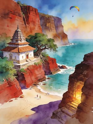 Varkala Papanasam Beach Waves Watercolor Canvas Print