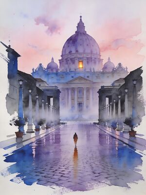 Vatican City Dawn Prayer Watercolor Canvas Print