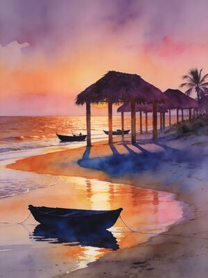 Veracruz Beach Tropical Sunset Watercolor Canvas Print