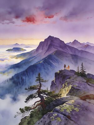 Vermont Sunrise Peak Watercolor Canvas Print