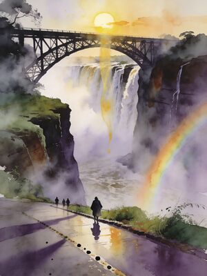 Victoria Falls Bridge Morning Mist Watercolor Canvas Print