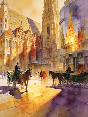 Vienna Old Town Lane Watercolor Canvas Print