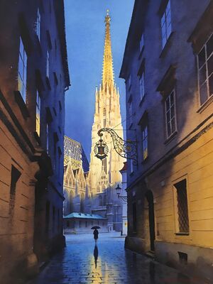 Vienna Sunset Skyline Watercolor Canvas Print