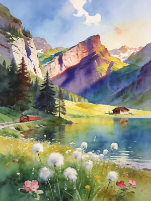 Villars Ski Resort Summit Panorama Watercolor Canvas Print