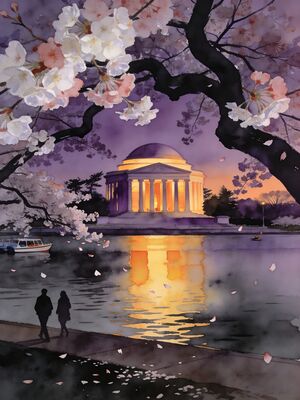 Washington DC Capitol Mall Reflection Watercolor Canvas Print