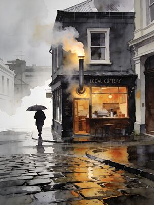 Wellington Historic Quarter Cobblestone Walk Watercolor Canvas Print