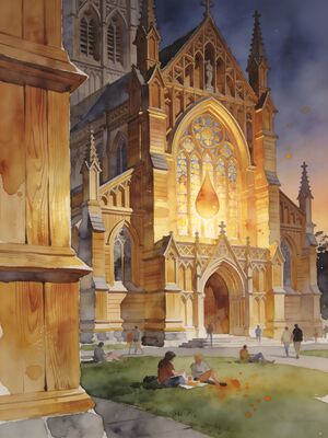 Wellington Historic Church and Town Plaza Watercolor Canvas Print