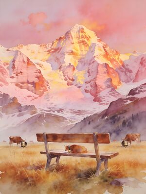 Wengen Summit Panorama Watercolor Canvas Print