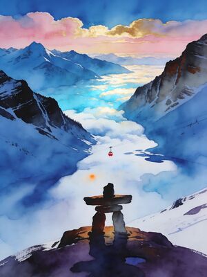Whistler Sunrise Peak Watercolor Canvas Print