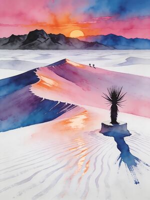 White Sands Gypsum Dunes Sunset Watercolor Canvas Print