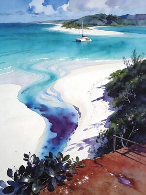 Whitsunday Islands Whitehaven Beach Hill Inlet Watercolor Canvas Print