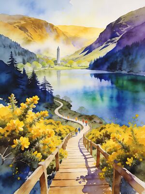 Wicklow Mountains Summit Panorama Watercolor Canvas Print