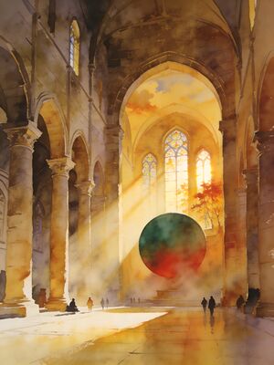 Winchester Castle Great Hall Round Table Watercolor Canvas Print