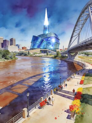 Winnipeg Forks Red River Skyline Watercolor Canvas Print