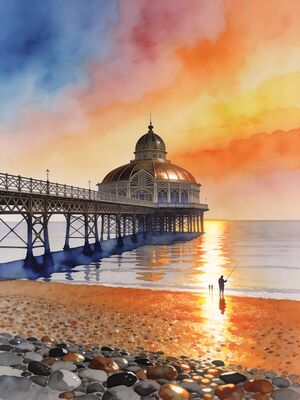 Worthing Pier Classic View Watercolor Canvas Print