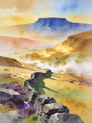 Yorkshire Dales Alpine Meadow Watercolor Canvas Print