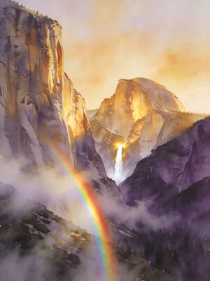 Yosemite Merced River Valley Floor Watercolor Canvas Print