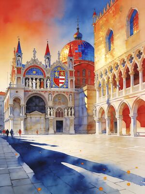 Zagreb Historic Church and Town Plaza Watercolor Canvas Print