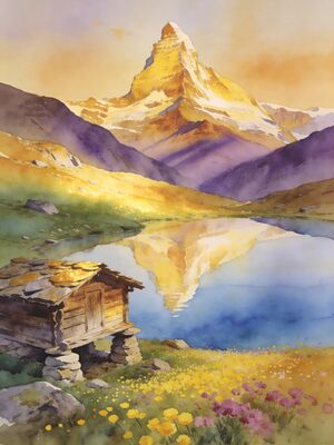 Zermatt Summit Panorama Watercolor Canvas Print