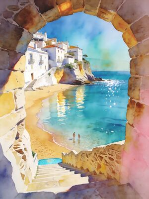 Cascais Watercolor Canvas Print