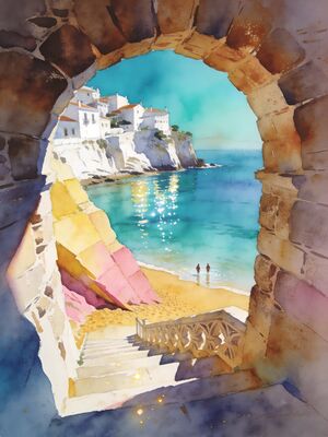 Cascais Watercolor Canvas Print