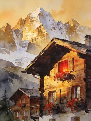 Gimmelwald Watercolor Canvas Print