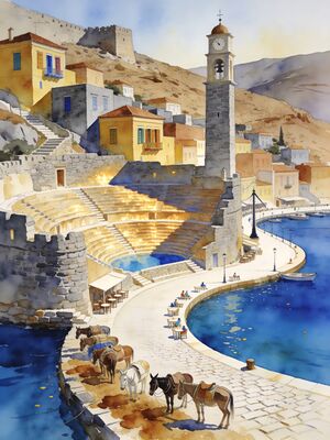 Hydra Watercolor Canvas Print