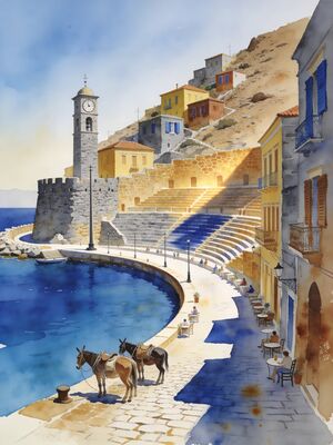 Hydra Watercolor Canvas Print