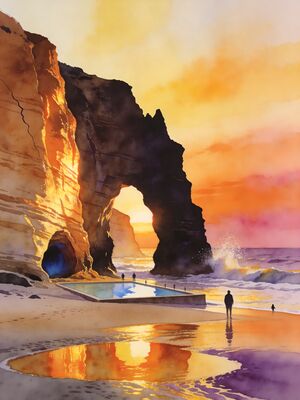 Laguna Beach Watercolor Canvas Print