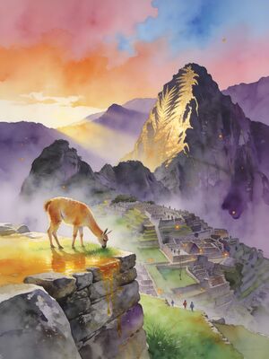 Machu Picchu Watercolor Canvas Print