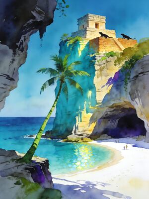 Tulum Ruins Watercolor Canvas Print