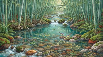 Stream Through Bamboo Grove Dual Canvas Wall Art