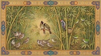 Bamboo Grove with Small Birds Canvas Painting