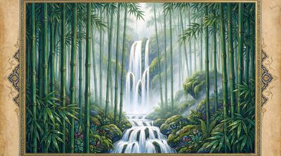 Waterfall Through Bamboo Grove Canvas Painting