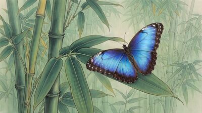 Bamboo with Single Butterfly Canvas Wall Art