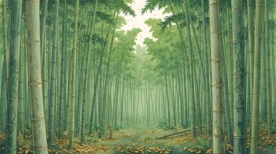 Vast Immersive Bamboo Forest Canvas Painting