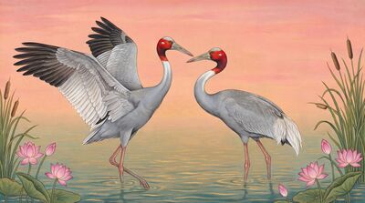 Sarus Crane Pair Eternal Love Canvas Painting