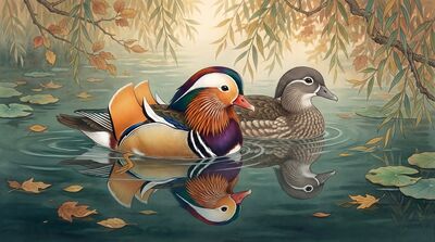 Mandarin Duck Pair Feng Shui Love Canvas Wall Art