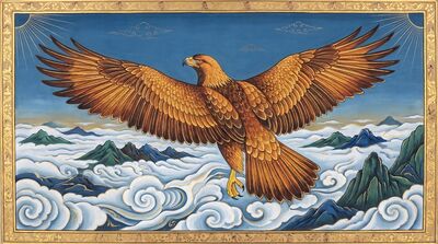 Golden Eagle Above Clouds Leader Canvas Wall Art