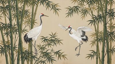 Cranes Among Bamboo Ukiyo-e Style Canvas Wall Art