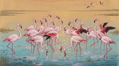 Flamingos Pink Shallow Water Canvas Wall Art
