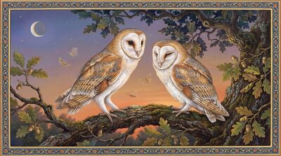 Owl Pair Wisdom Guardians Night Canvas Painting