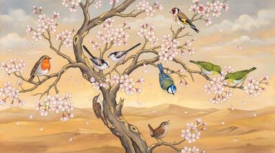 Birds on Cherry Blossom Tree Spring Canvas Wall Art