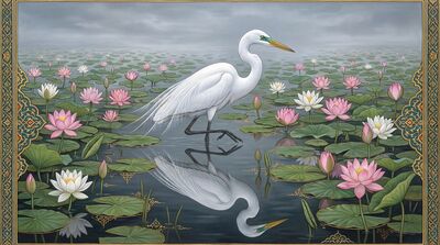 Crane Standing in Lotus Pond Canvas Painting