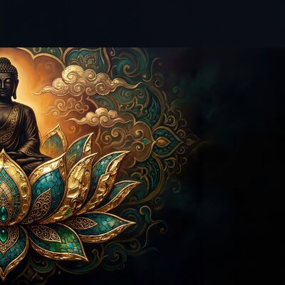 Buddha Lotus Silhouette Canvas Painting