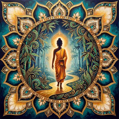 Walking Buddha Canvas Wall Art